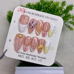 Newby almendra <span class=keywords><strong>uñas</strong></span> 3D hecho a mano diseño Floral <span class=keywords><strong>azul</strong></span> océano estilo desmontable <span class=keywords><strong>uñas</strong></span> arte conjunto hecho a mano dedos artificiales - Product Image 1