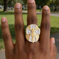 Bague croix double couche Hip Hop pour homme, en laiton incrusté de zircone cubique, style Iced Out Bling Rapper, bijou de doigt unisexe, vente en gros