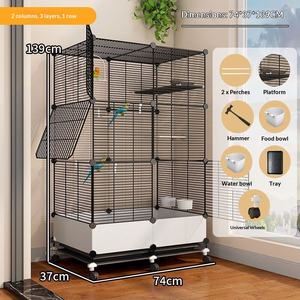 Süper Büyük Üç Katmanlı Demir Tel Papağan Kuş Kafesi, Sıçrama Önleyici Tasarım Lüks Villa Tarzı Ev Kullanımı İçin - Product Image 5