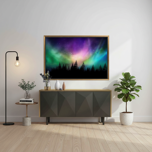 Aurora Borealis <b>Canvas</b> Print: Forest Silhouette, Starry Sky Wall Art,GOLD <b>FRAMED</b> <b>CANVAS</b> - Product Image 3