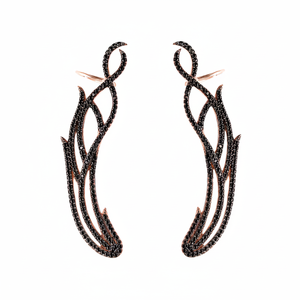 Black Zircon Ear <b>Cuff</b> Wrap Clip Turkish Wholesale Handcrafted 925 Sterling <b>Silver</b> Jewelry - Product Image 2