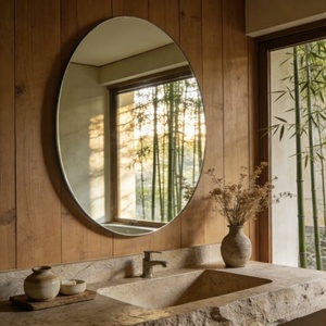 Miroir de salle de bain sans cadre de forme irrégulière, bord biseauté, design galet ou goutte d'eau, décoration murale moderne pour l'intérieur de la maison - Product Image 5