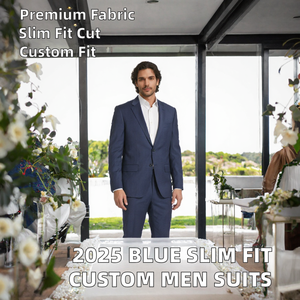 Últimos Trajes de Novio Bridalaffair, Esmoquin Azul con Solapa, Trajes de Negocios para Hombre con Cuello en V, Corte Entallado, 3 Piezas (Chaqueta+Pantalones+Chaleco), Tallas Grandes - Product Image 2