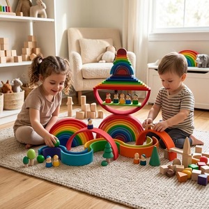 Juguete apilable de arcoíris de madera, Muñecos de madera apilables, Juego de arco apilable, Puente de arco Montessori, Bloques de construcción de arcoíris, Apilamiento colorido - Product Image 4