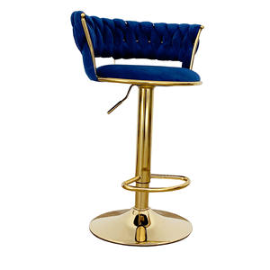 Taburetes altos de lujo para comedor al aire libre de terciopelo tejido moderno con mostrador ajustable giratorio para <span class=keywords><strong>restaurante</strong></span> de Metal dorado, sillas de Bar para Cocina - Product Image 1