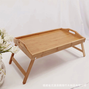 Bamboo breakfast plate <b>with</b> <b>legs</b>, bedside <b>table</b>, folding plate, suitable for home, dormitory, computer desk, and storage. - Product Image 4