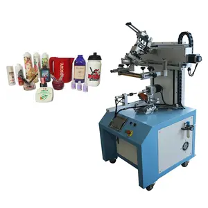 Round Cosmetic Bottle Printing Cylindrical Silk Screen Printing Press With Micro Registration