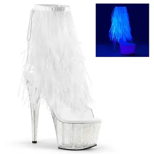 Transparent glass slipper super high heels 17cm stiletto club sex show sexy fish mouth glass slipper hairy ankle boots