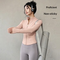 Veste de course et de randonnée pour femme, col montant, fermeture éclair, séchage rapide, respirante, pour le fitness, le yoga, le Pilates, l'entraînement en extérieur, couleur unie