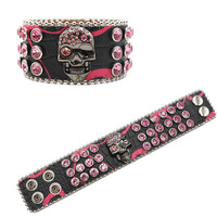 Bracelet en cuir PU avec fermoir tête de mort orné de strass, style gothique occidental, un accessoire élégant, polyvalent et distinctif.
