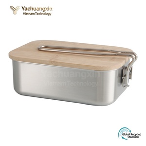 Rectangular Stainless Steel Lunch <b>Box</b> With Bamboo Lid Leak Proof Dishwasher Safe Minimalist Design Daily Use - Product Image 4