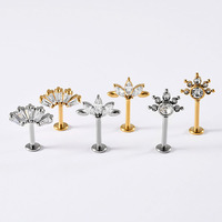 Bijou de piercing hélix vertical Freya Lotus 16G en zircon, acier inoxydable 316L, boucle d'oreille à dos plat, pour Rook, Tragus, Labret