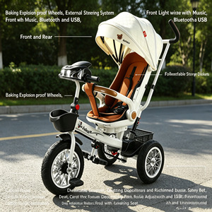 Tricycle de luxe 4-en-1 pour enfants avec guidon pliable, musique Bluetooth, lumière et roues anti-explosion USB – Vélo premium pour tout-petits - Product Image 1