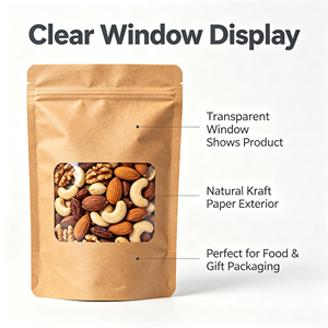 Sachet Doypack Personnalisé en Kraft Imprimé avec Fermeture Zip Refermable et Fenêtre pour l'Emballage de Grains de Café, Thé et Bonbons - Product Image 5
