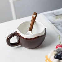 Mug à café et bol de petit-déjeuner créatifs en céramique en forme de noix de coco, compatibles lave-vaisselle, pour la maison, le bureau, le camping en plein air
