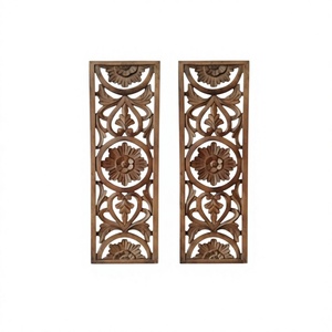 Ensemble de 2 panneaux muraux en bois sculptés à la main, art mural encadré brun, sculptures murales décoratives en bois pour salon, chambre, bureau à domicile - Product Image 1