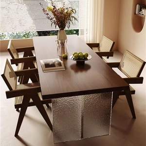 <b>Solid</b> <b>Wood</b> Acrylic Floating Dining <b>Table</b> Rectangle Multipurpose Dining Room Long <b>Table</b> - Product Image 2