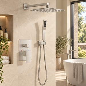 Système de douche de plafond moderne à effet pluie, 3 fonctions, encastré mural, commande thermostatique douce à poignée unique, pour appartement - Product Image 3