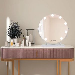 Hollywood Glam Round Vanity <b>Mirror</b> With Led Lights Touch Dimmable Charging Tabletop Home Use <b>Plastic</b> Frame - Product Image 1
