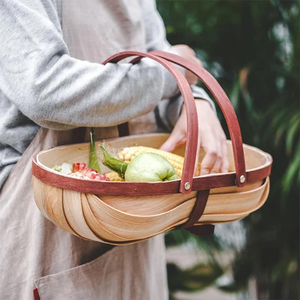 Half Bushel Basket Chip Blue Shopping Basket Picnic Blue Storage Basket Hand-woven <strong>Garden</strong> <strong>Trug</strong> - Product Image 3