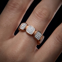 Maßgefertigter Roségold-Plattierter Edelstahl Breiter Kissenförmiger Glieder-Ring mit Tschechischen Strass-Steinen im Pavé-Setting Großhandel