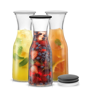 Dispensador de jarra de vidrio para bebidas, jarra transparente para Mimosa Bar, agua, vino, leche y zumo con tapas de plástico, 1000ml, 500ml - Product Image 4