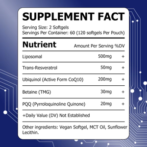 Cápsulas Blandas de Complejo de Longevidad OEM ODM con Trans-Resveratrol y Betaína, Favorecen la Energía, la Vitalidad, el Antioxidante y el Equilibrio Metabólico - Product Image 2