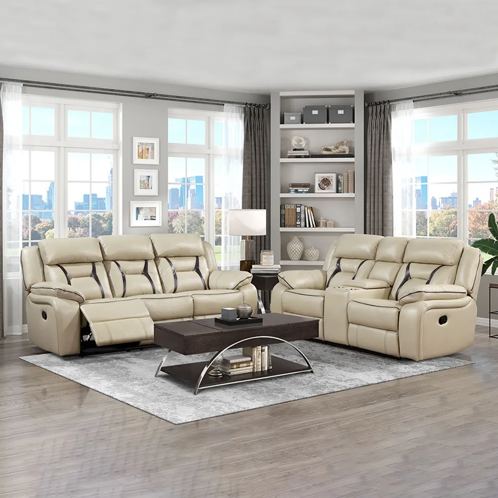 Modern Recliner koltuk takımı hakiki deri 2 kişilik/3 kişilik lüks uzanmış kanepe üst kanepe seti üreticileri oturma odası için