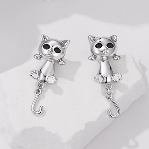 Aretes de Gato de Dibujos Animados con Ojos de Zirconia, Aleación Chapada en Negro, para Regalo Unisex - Product Image 2