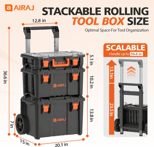 <span class=keywords><strong>Caja</strong></span> <span class=keywords><strong>de</strong></span> <span class=keywords><strong>Herramientas</strong></span> Rodante <span class=keywords><strong>Apilable</strong></span> Airaj con Ruedas, Barra Telescópica y Organizador <span class=keywords><strong>de</strong></span> <span class=keywords><strong>Herramientas</strong></span> Multicapa - Product Image 6
