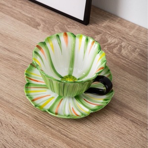 แก้วเซรามิคลายดอกไม้แสนหวานพร้อมจานรอง แก้วน้ำคู่รักสไตล์อเมริกันสุดหรูสำหรับสาวๆ - Product Image 6