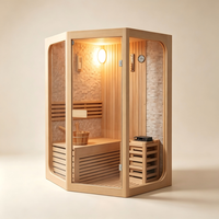 Cabine de sauna carrée en bois de pruche massif avec verre trempé de 8 mm, spacieuse pour 4 personnes, idéale pour la maison ou la salle de sport