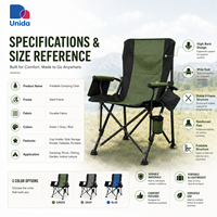 Chaise de camping pliable d'extérieur avec dossier haut, porte-gobelet, poche latérale et pieds antidérapants