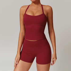2025 femmes Sexy dos Yoga réservoir soutien-gorge Shorts ensemble solide motif vêtements <span class=keywords><strong>de</strong></span> sport en gros nouveau costume pour l'entraînement et le <span class=keywords><strong>travail</strong></span> - Product Image 6
