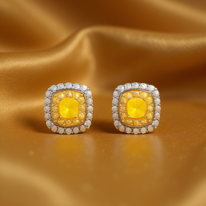 Orecchini a perno gialli E2744 con taglio a cuscino e montatura geometrica, gioielli di lusso da donna - Product Image 2