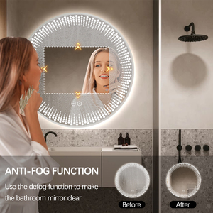 Espejo LED Redondo con Marco Blanco Mate Integrado para Baño, Espejo Inteligente Antivaho con Música y Función de Atenuación - Product Image 2