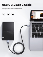 Kabel Data Pengisian Cepat 2m Tipe C ke Tipe C USB3.2 Gen 2 10Gbps Berlapis Pelindung untuk Komputer.
