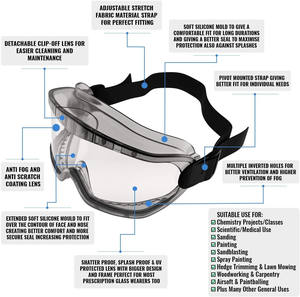 แว่นตาเลนส์ใสป้องกันรอยขีดข่วนน้ำหนักเบามาตรฐาน ANT5PPE EN166แว่นตานิรภัยเพื่อความปลอดภัยในห้องปฏิบัติการเคมี - Product Image 5