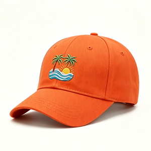 Gorra de Béisbol de Algodón Lavado Naranja con Bordado de Palmera Tropical al Atardecer, Unisex, Ajustable, para Actividades al Aire Libre de Verano - Product Image 2