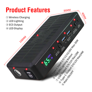 Arrancador de Coches Profesional Jump Factory 59.2Wh 16000mAh, Potenciador de Corriente de 20000A para Emergencias en Coches de 12V, Modelo SK-JP06N - Product Image 5