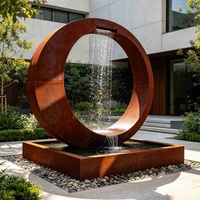 Grande Fontaine d'Eau Moderne en Acier Corten pour Extérieur, Sculpture de Fontaine d'Eau Arquée, Sculpture de Fontaine d'Eau Personnalisée