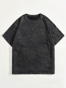 เสื้อยืดแขนสั้นโอเวอร์ไซส์ลายดอกนูนสำหรับผู้ชาย คอกลม ลำลอง สีดำ ผ้าคอตตอนเจอร์ซีย์ โลโก้ด้านหลัง - Product Image 3