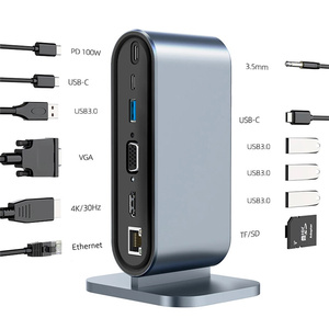 12 En 1 USB <span class=keywords><strong>C</strong></span> HUB Tipo <span class=keywords><strong>C</strong></span> a Multi 4KHD RJ45 <span class=keywords><strong>VGA</strong></span> 4 USB 3,0 PD Adaptador de corriente Estación de acoplamiento para MacBooks Laptop Hub - Product Image 1