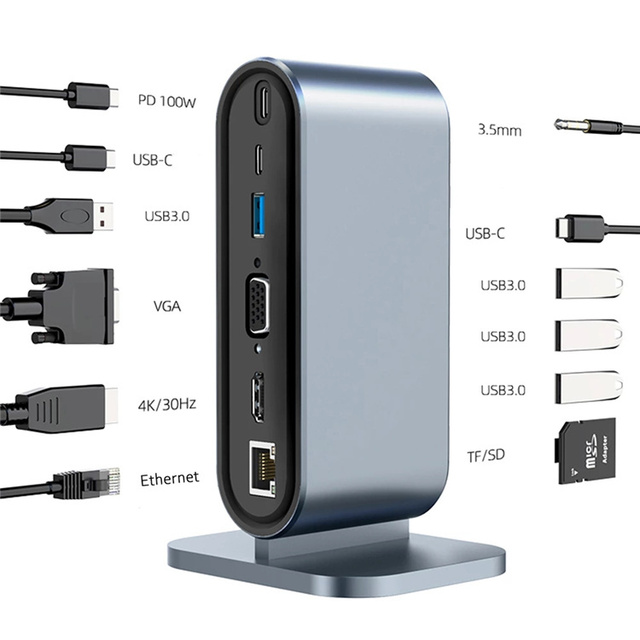 12 in 1 USB C HUB Type C to Multi 4KHD RJ45 VGA 4 USB 3.0 PD Power Adapter Docking Station for MacBooks Laptop Hub