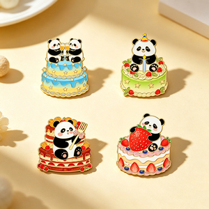 Pins de Esmalte Personalizados com Impressão UV de Panda, Banhados a Ouro, Tema de Aniversário Fofo, Broches de Metal, Acessório de Moda Charmoso, Em Estoque - Product Image 2