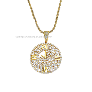 <b>Clock</b> pendant, hip hop jewelry, copper inlaid zircon personalized hollow disc, <b>clock</b> dial pendant chain. - Product Image 1