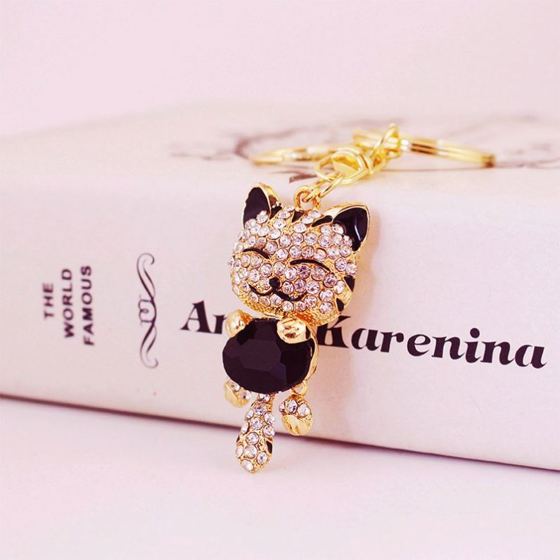 Cute Kitten Cat Bling Keychain With Rhinestones - Sparkly Handbag Charm For Pet Lovers (Red) - View #7