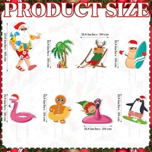 Letreros Decorativos para Jardín con Diseño de Papá Noel Hawaiano y Flamencos, Material PP, con Estacas, Decoración Navideña para Patio, Hechos a Mano - Product Image 3