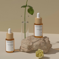 Emballage cosmétique, flacon compte-gouttes en verre ambré givré avec couvercle en bambou pour huile essentielle pour le corps ou crème pour le visage