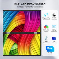 Moniteur portable double écran pliable triple, 15,6 pouces, 2,5K, boîtier en alliage d'aluminium de luxe, avec logo de marque personnalisé, pour ordinateur portable